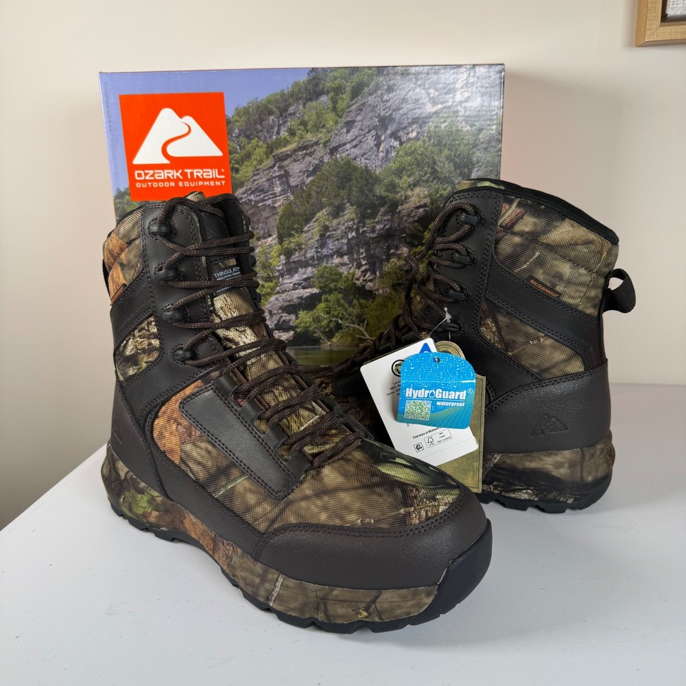 NEW Ozark Trail Mossy Oak Hunting Boots Size 10 Camo Waterproof Insulated 8 Inch